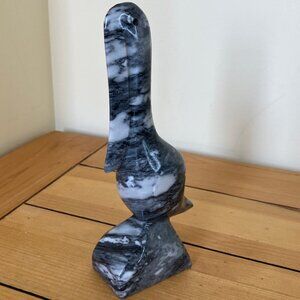 Pelican Bird Carved Marble Statue Figurine Grey & Black 8" Tall